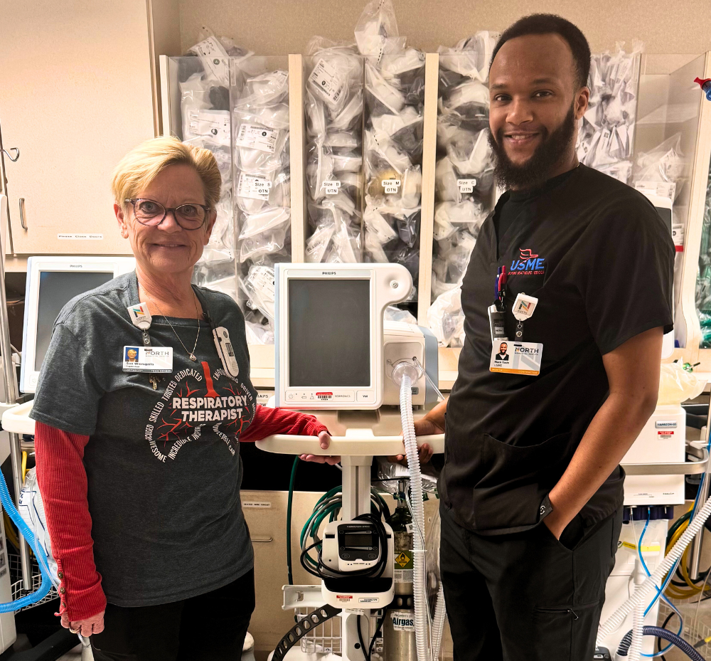 Sue Wiersgalla, Respiratory Therapist Supervisor, with Maqsud Yasin, Asset Management Team Lead